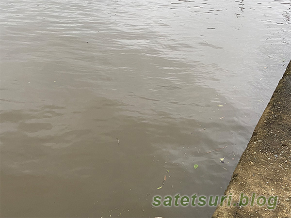 大雨のせいで泥濁りの漁港